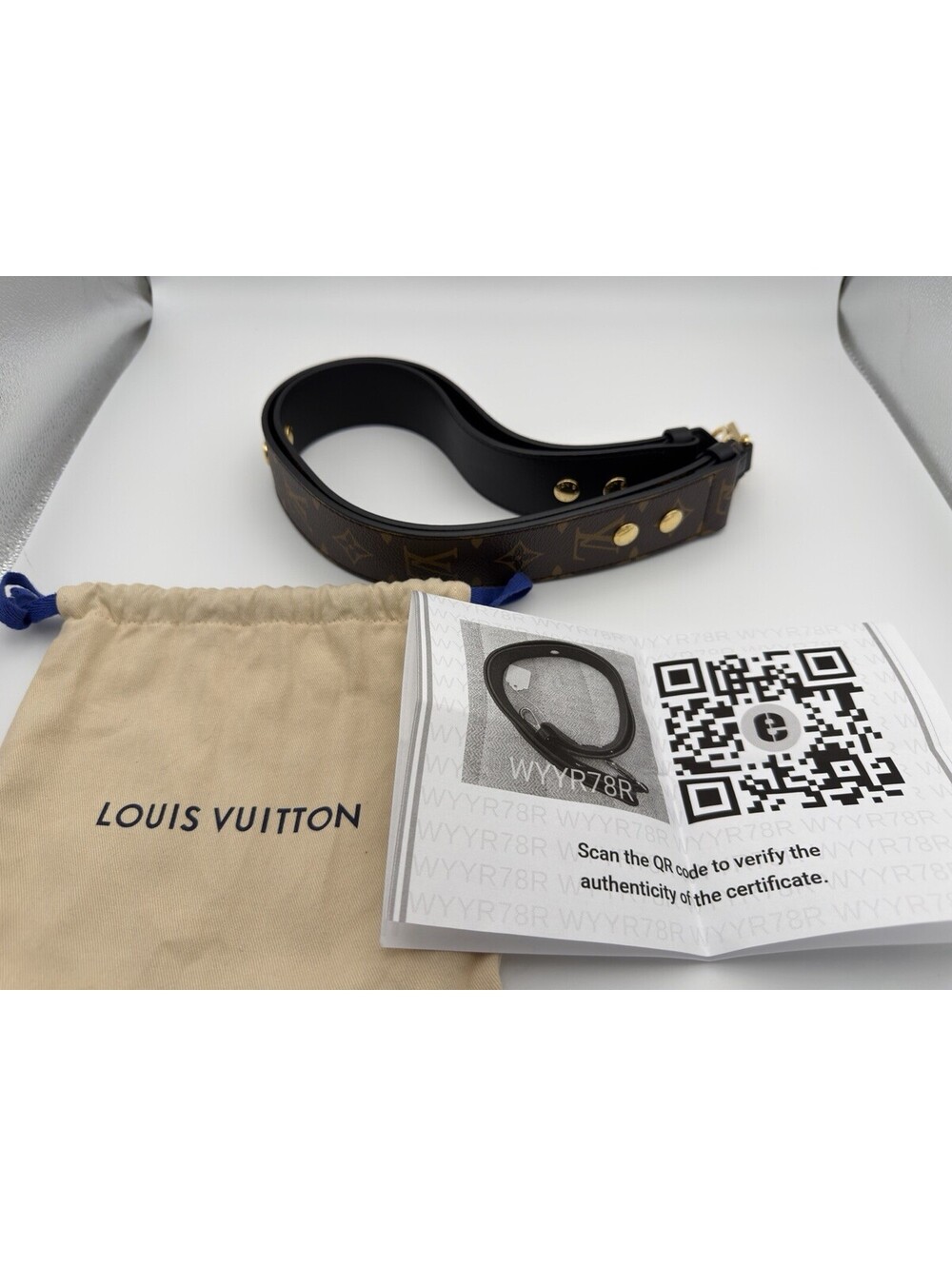 Authentic LOUIS VUITTON Monogram Shoulder Strap Adjustable Bandouliere COA Black